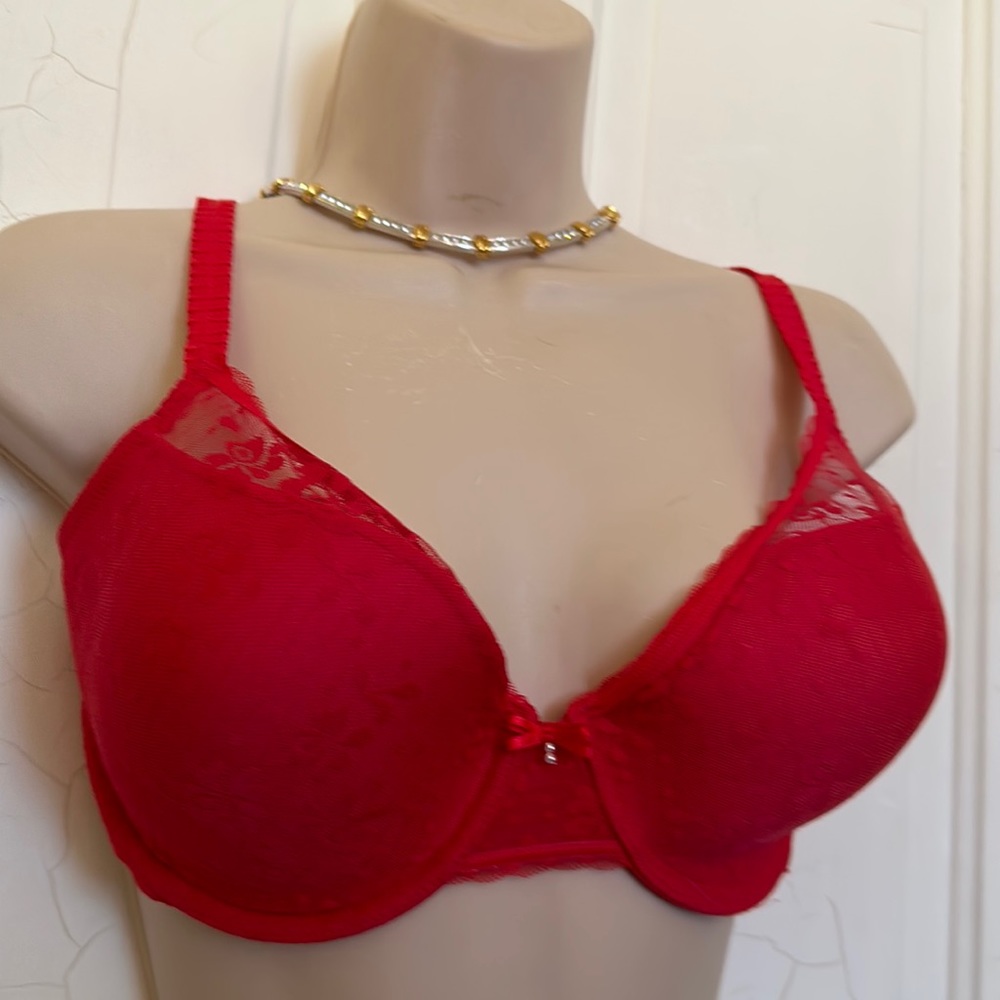Wacoal Vibrant Red Lace Underwire Bra with Bow Accent